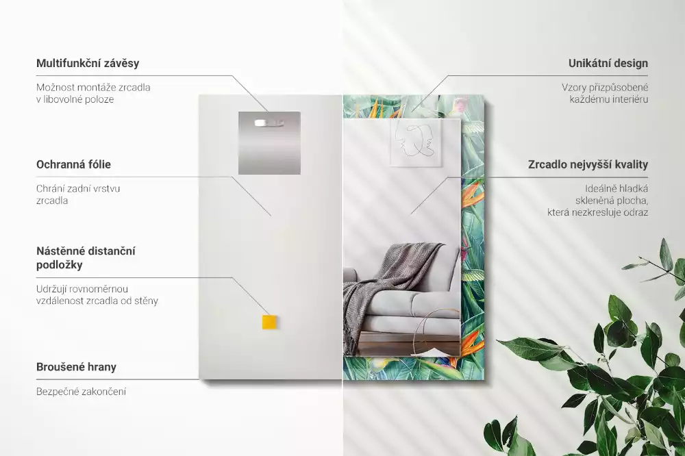 Espelho decorado Beija-flores e flores