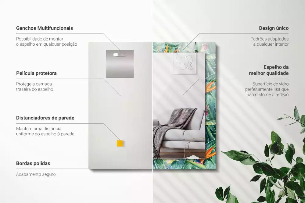 Espelho decorado Beija-flores e flores