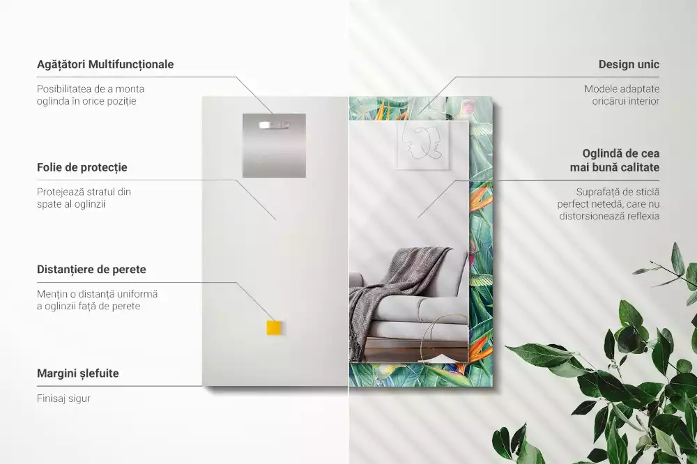 Espelho decorado Beija-flores e flores