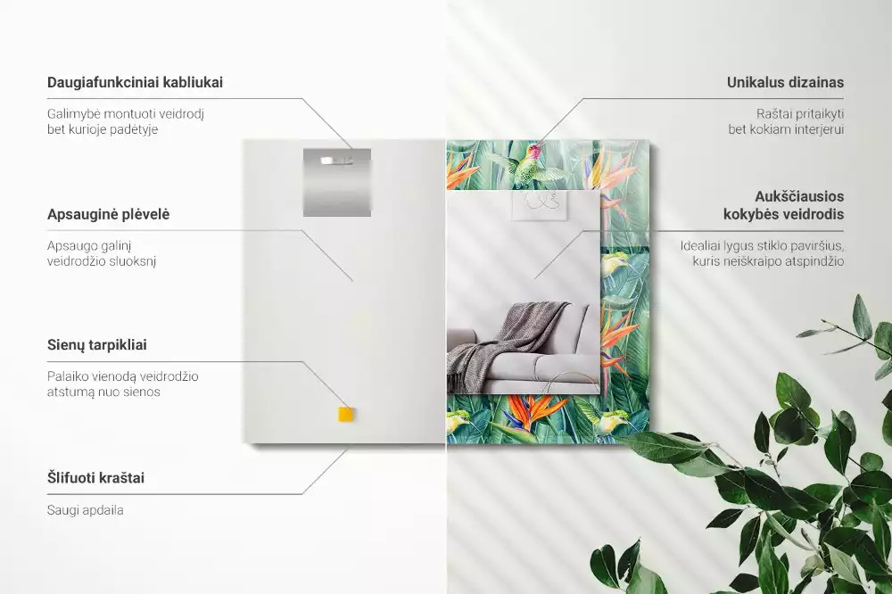 Espelho decorado Beija-flores e flores