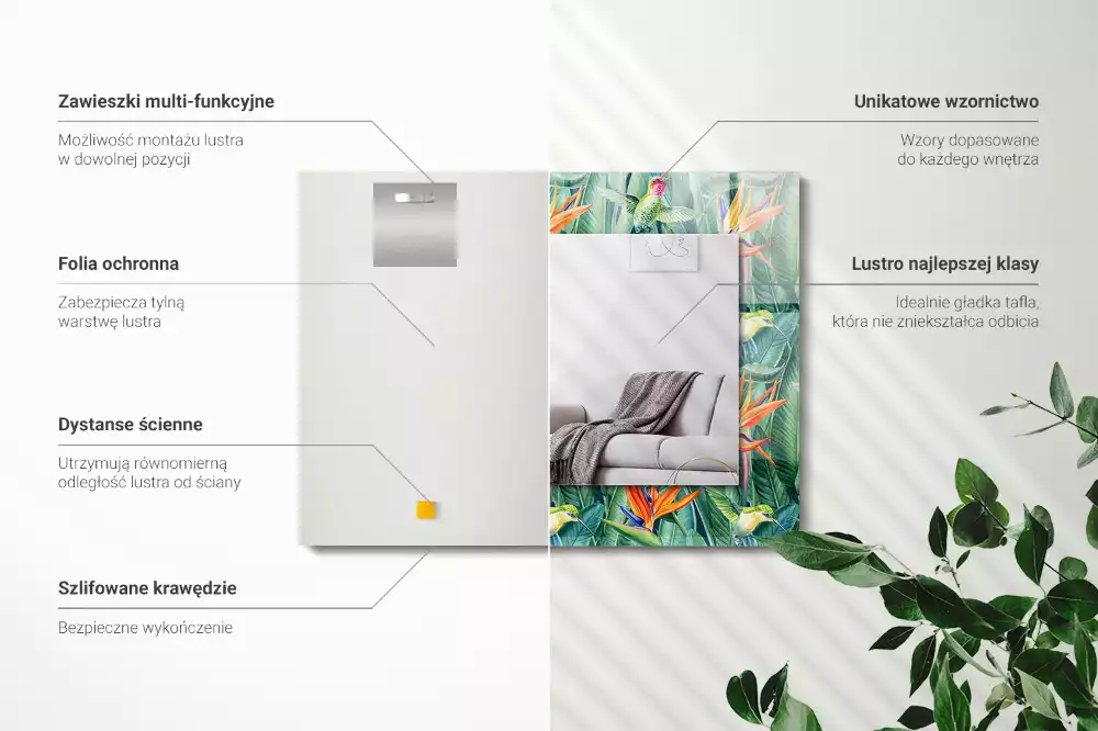 Espelho decorado Beija-flores e flores