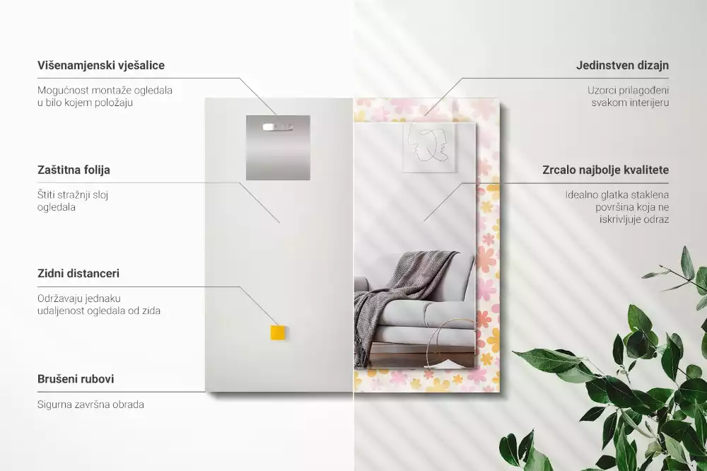 Espelho com moldura decorada Padrão floral
