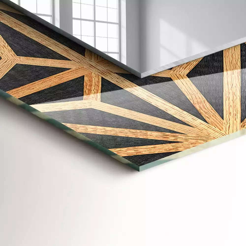 Espelho decorativo Padrão geométrico de madeira