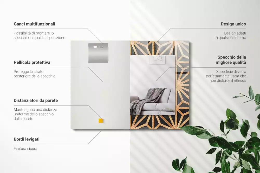 Espelho decorativo Padrão geométrico de madeira