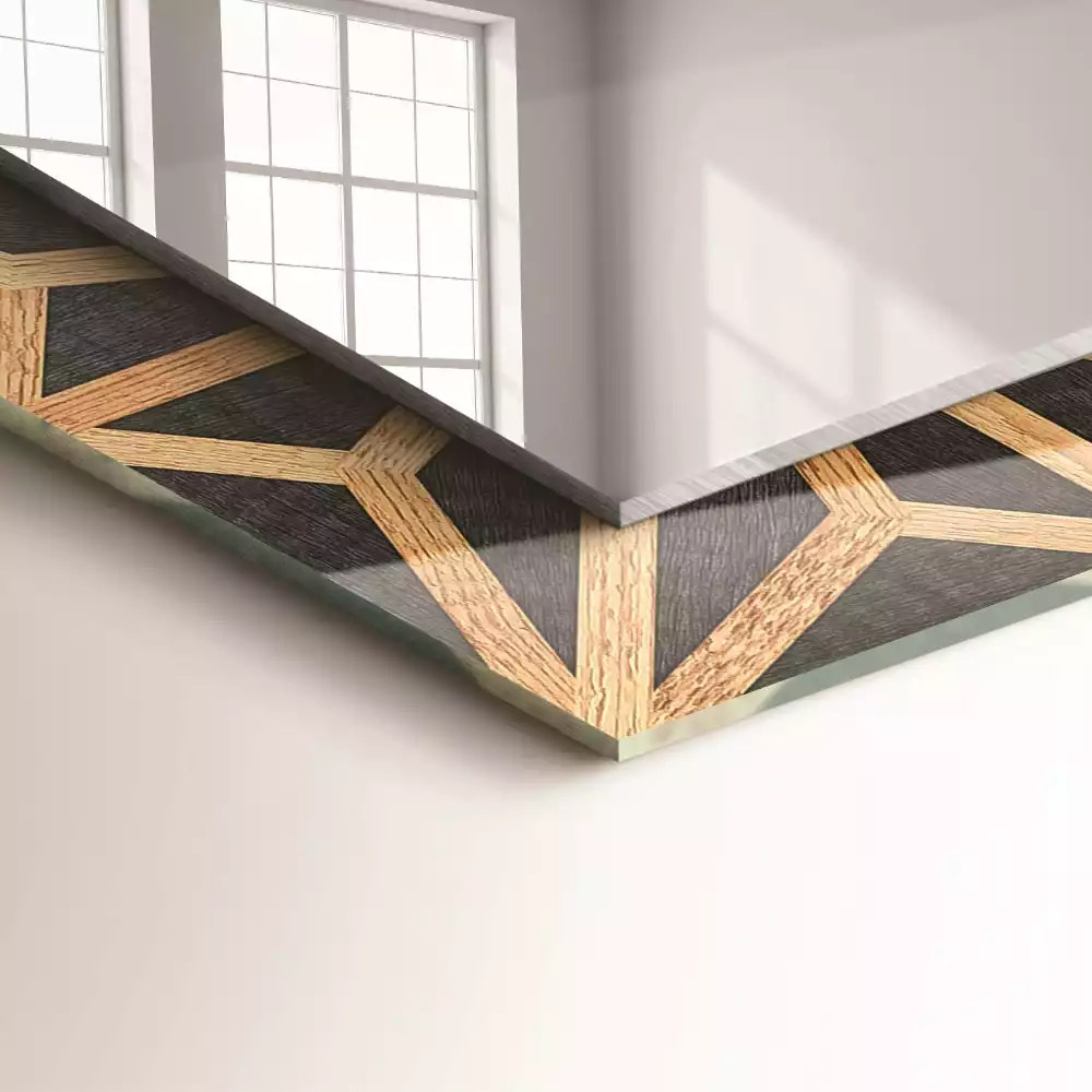 Espelho decorativo Padrão geométrico de madeira
