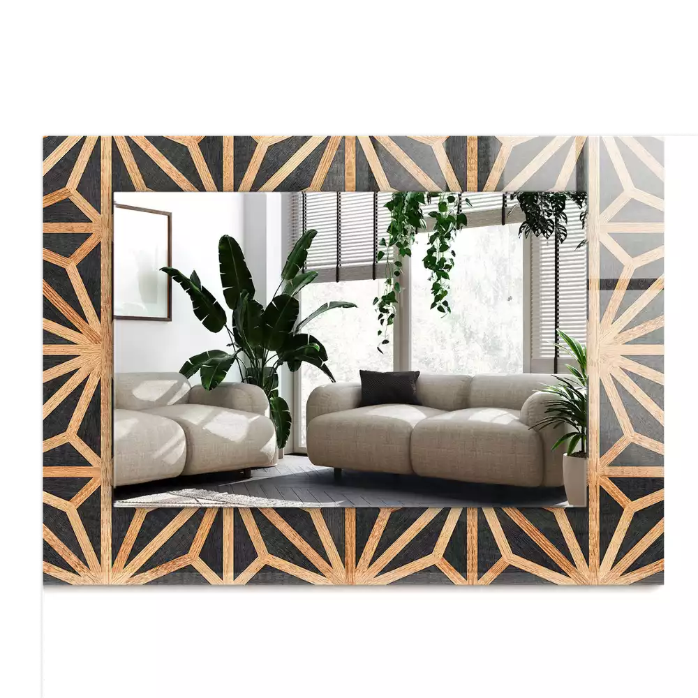 Espelho decorativo Padrão geométrico de madeira