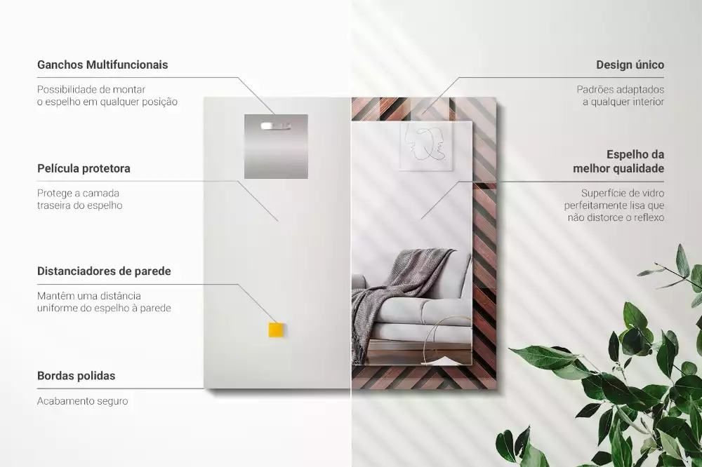 Espelho decorativo Tiras diagonais de madeira