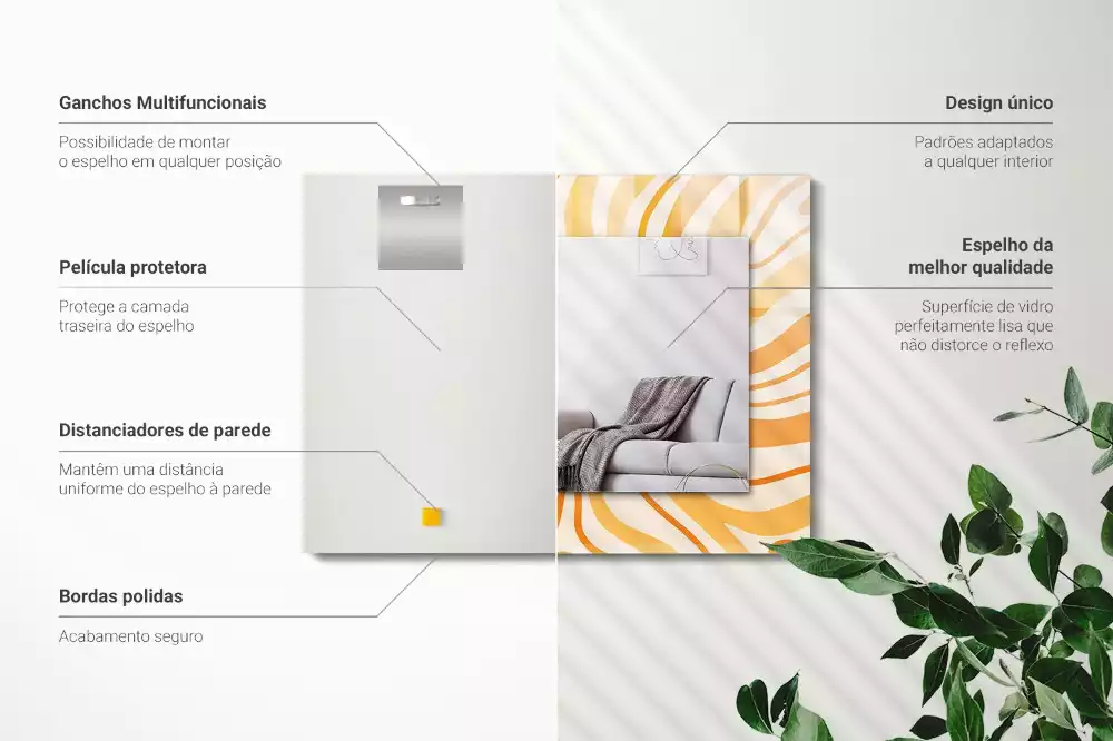 Espelho com moldura decorada Padrões abstratos em laranja