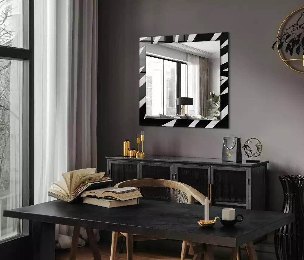 Espelho com moldura decorada Geometria em preto e branco