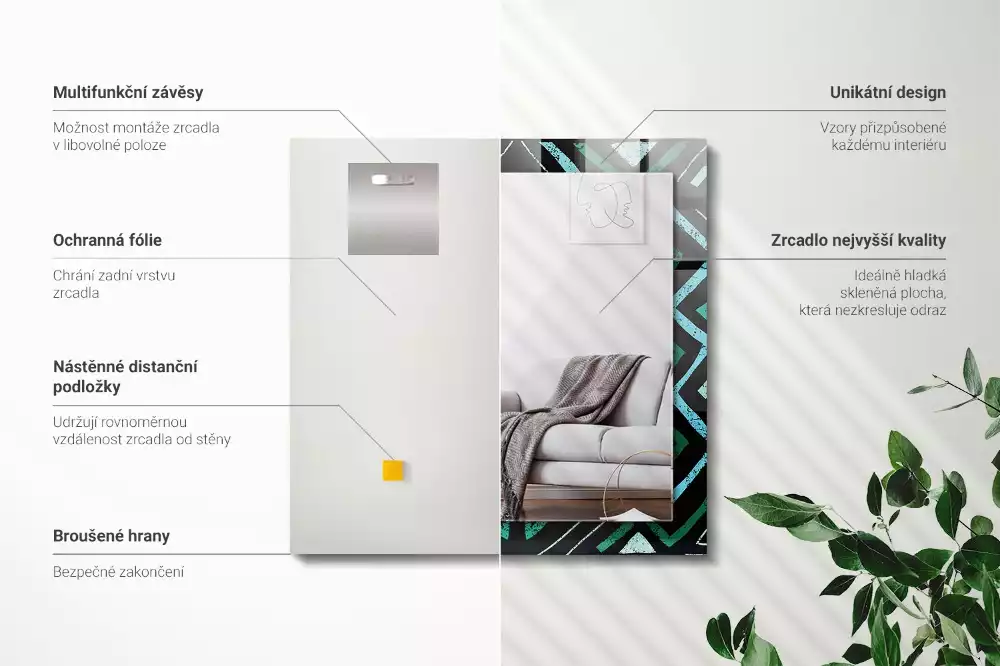 Espelho decorativo Padrão geométrico turquesa