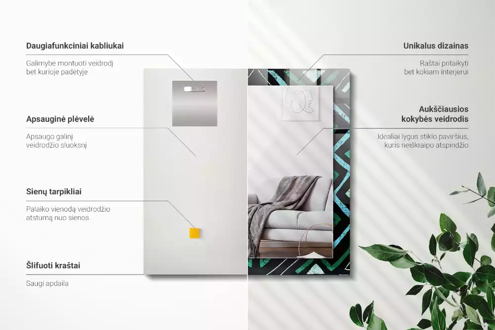 Espelho decorativo Padrão geométrico turquesa