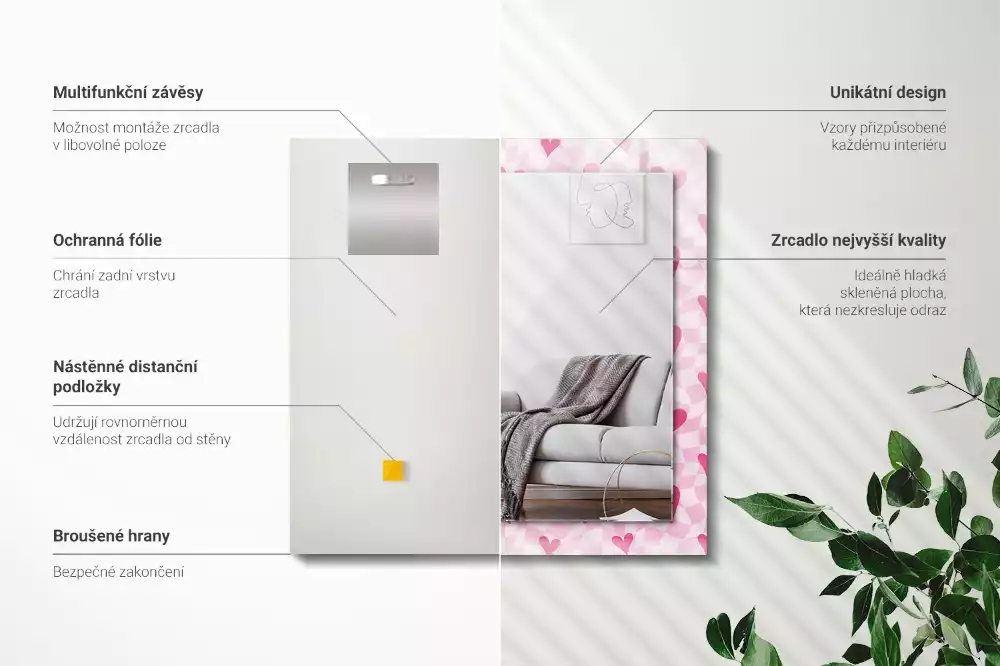 Espelho decorado Corações rosa