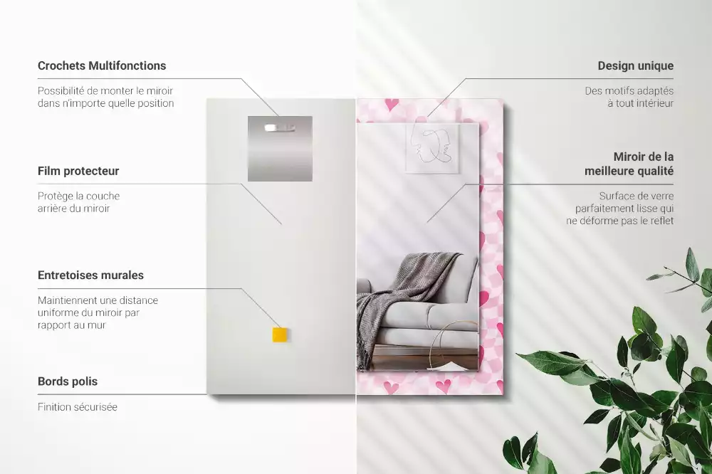 Espelho decorado Corações rosa