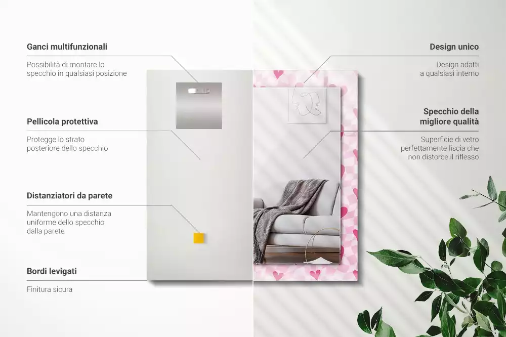 Espelho decorado Corações rosa