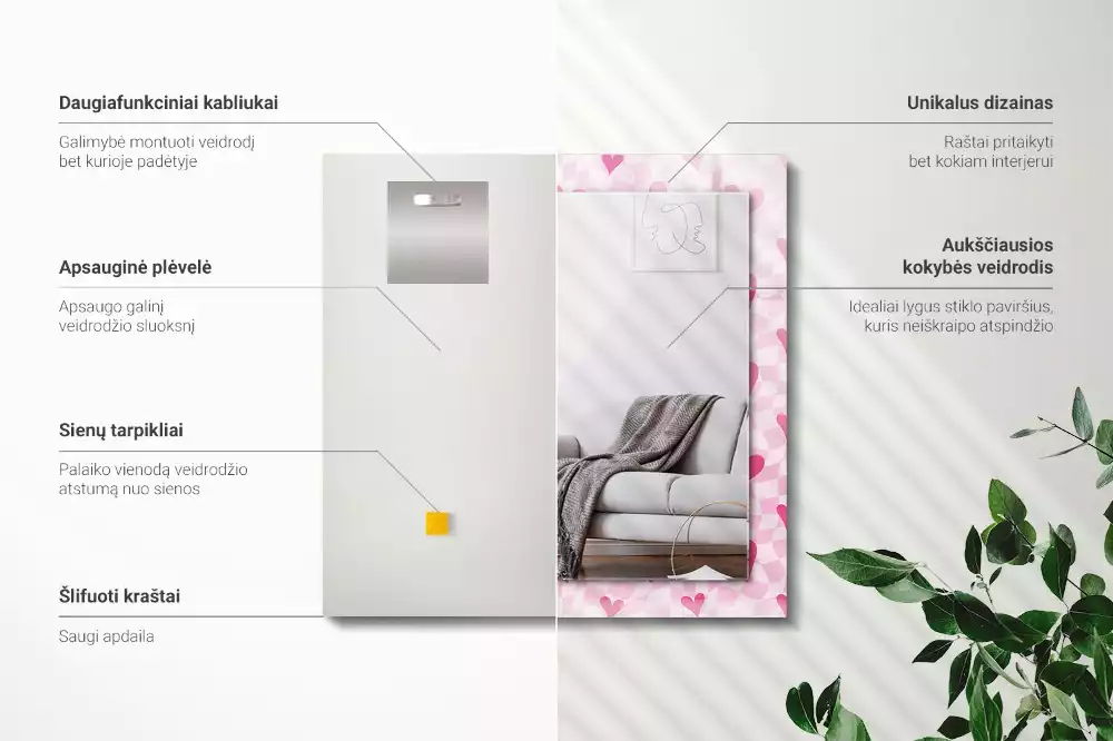 Espelho decorado Corações rosa