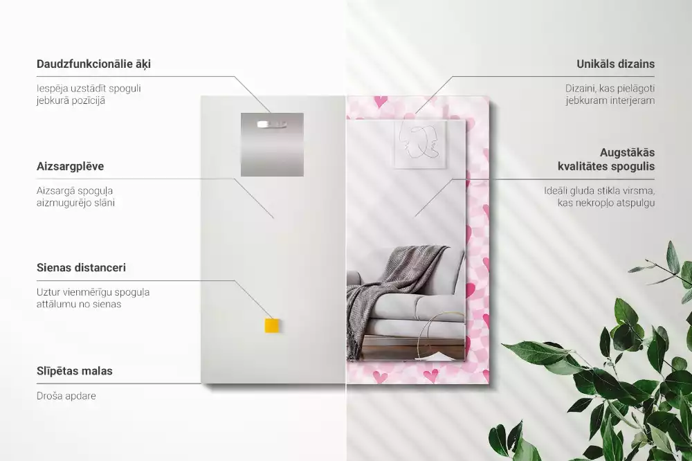 Espelho decorado Corações rosa