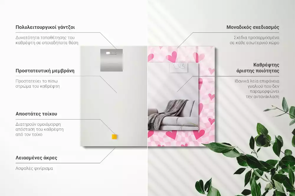 Espelho decorado Corações rosa