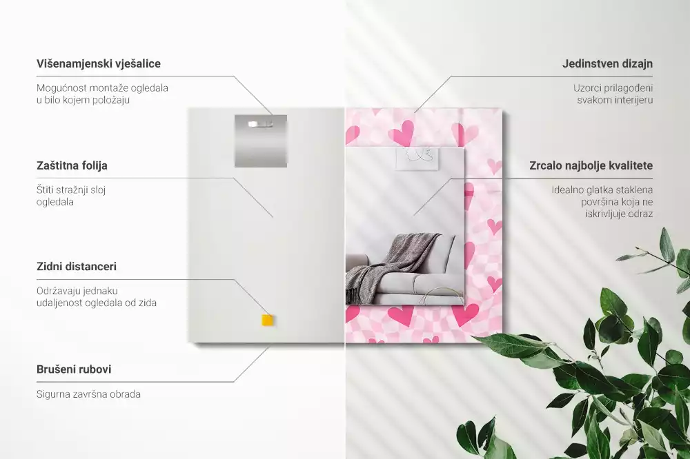 Espelho decorado Corações rosa