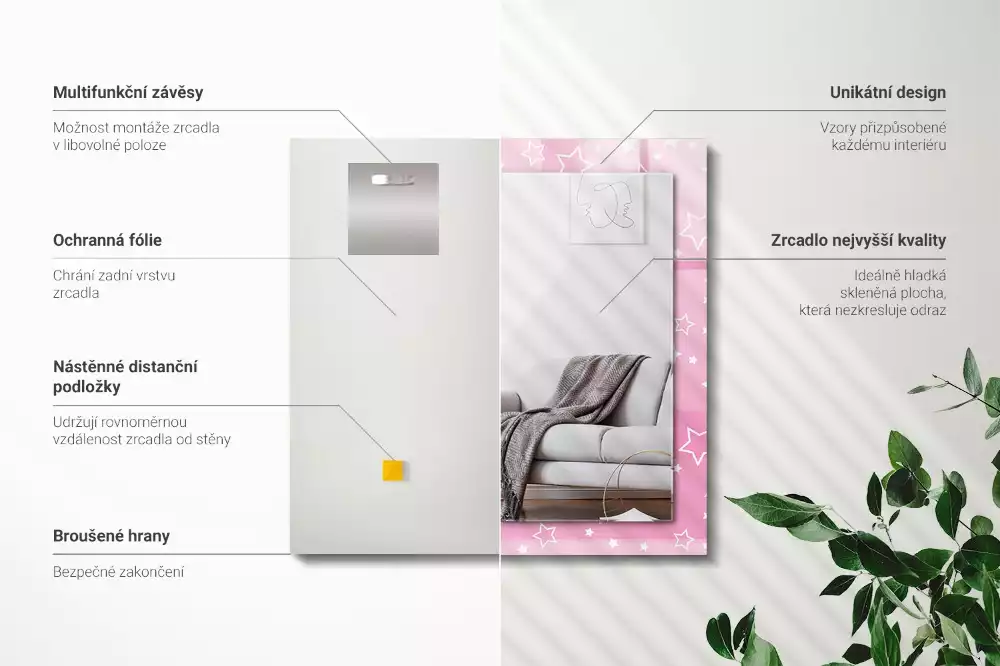 Espelho decorado estrelas rosas