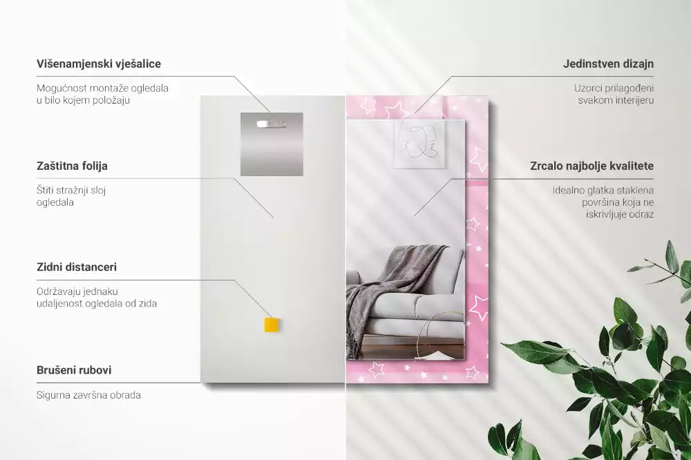 Espelho decorado estrelas rosas