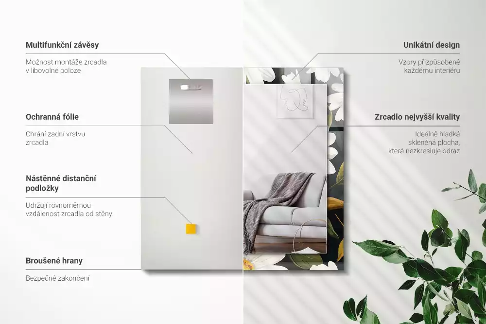 Espelho com moldura decorada Folhas de margarida branca