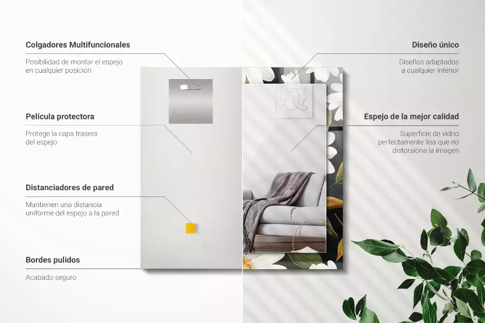 Espelho com moldura decorada Folhas de margarida branca