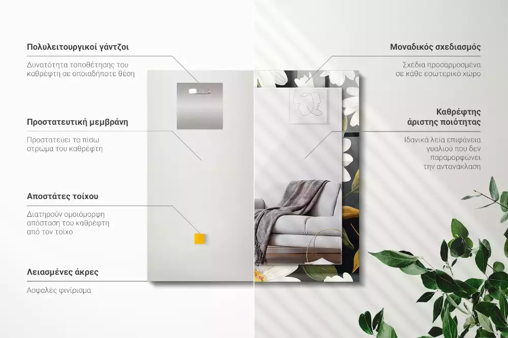 Espelho com moldura decorada Folhas de margarida branca