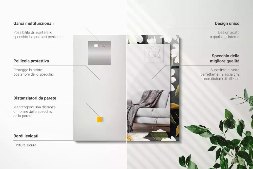 Espelho com moldura decorada Folhas de margarida branca