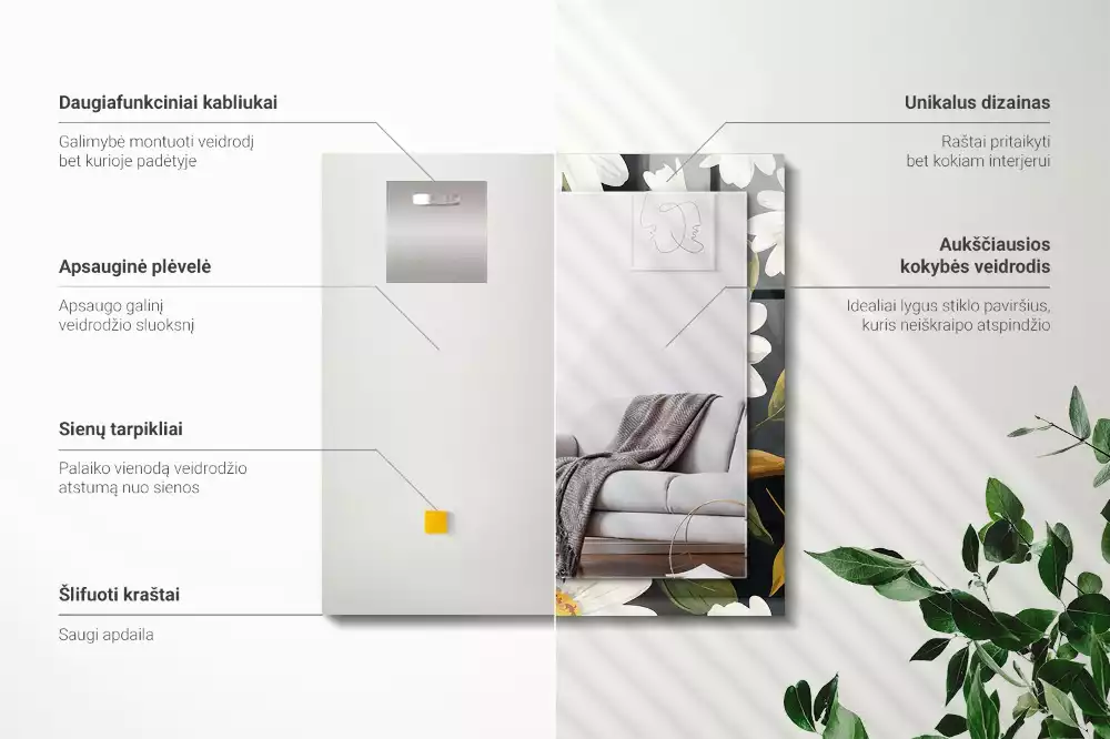 Espelho com moldura decorada Folhas de margarida branca