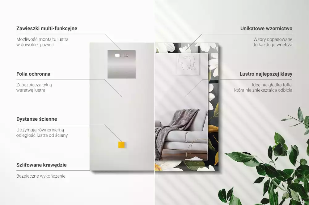 Espelho com moldura decorada Folhas de margarida branca