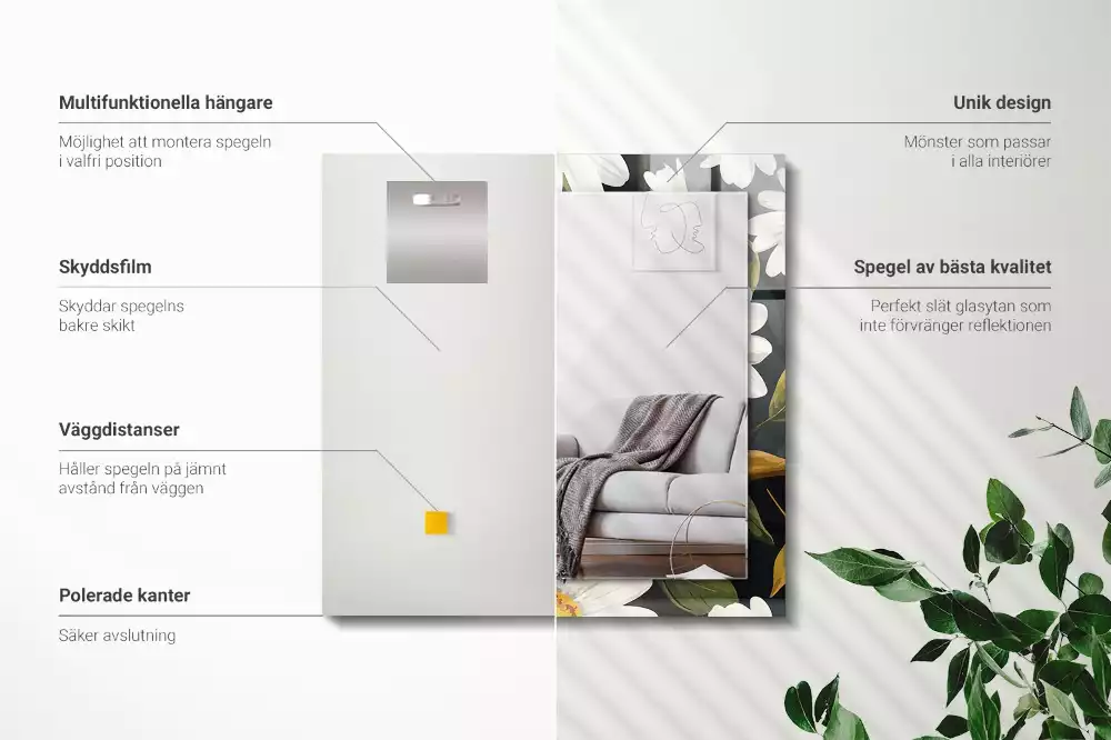 Espelho com moldura decorada Folhas de margarida branca