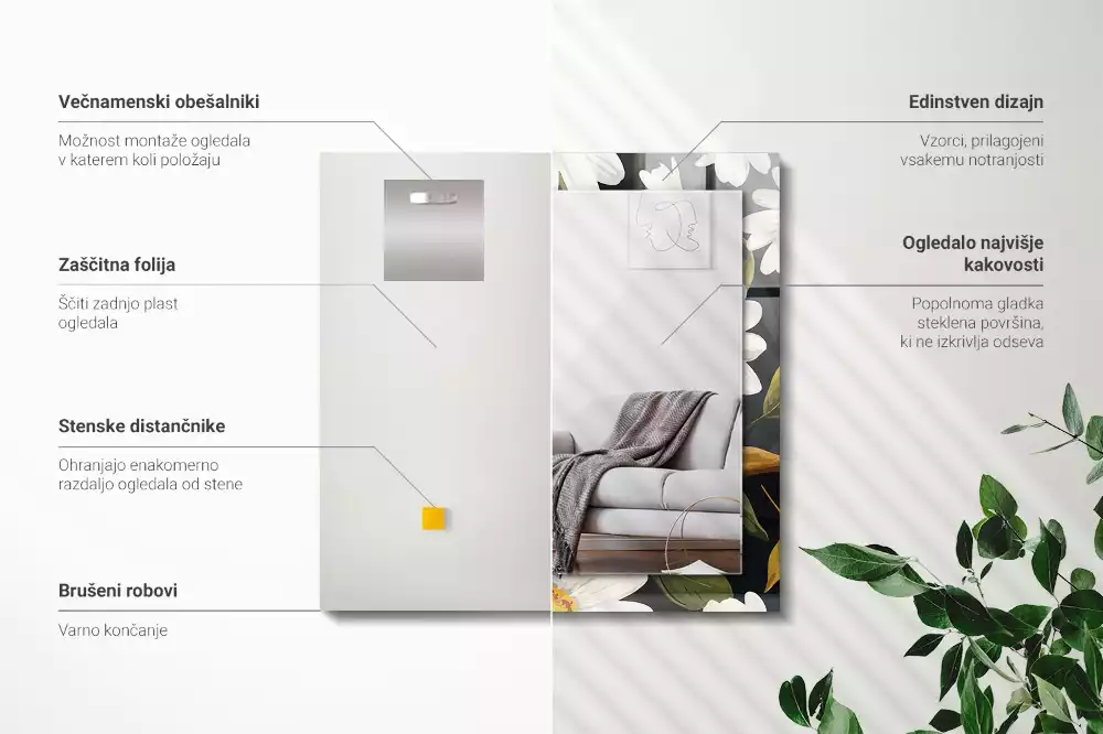 Espelho com moldura decorada Folhas de margarida branca