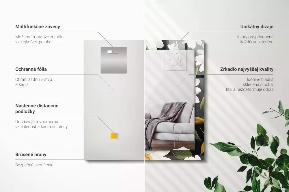 Espelho com moldura decorada Folhas de margarida branca