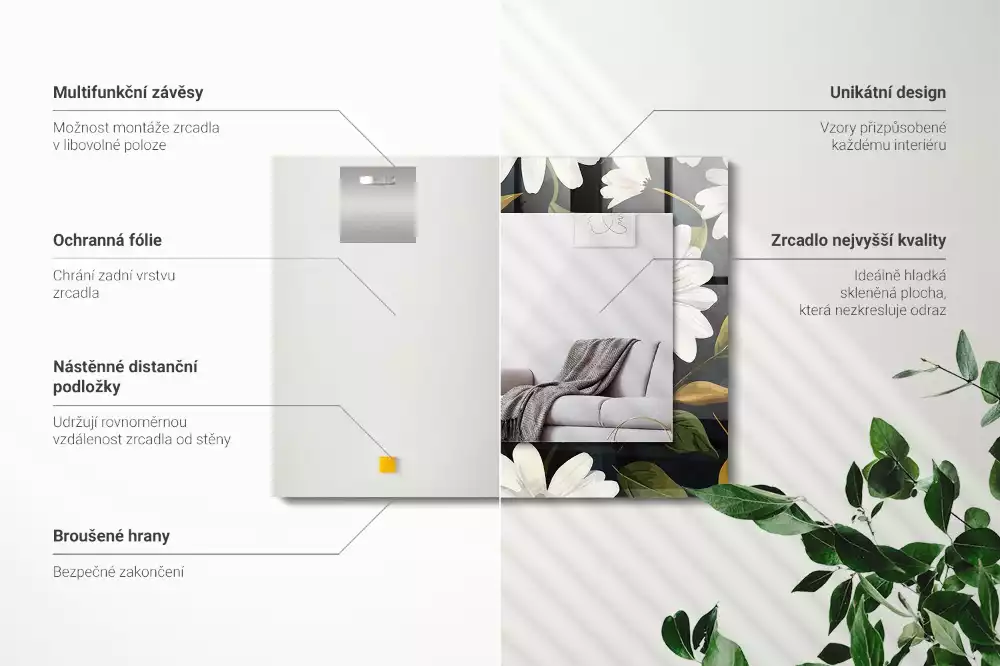 Espelho com moldura decorada Folhas de margarida branca