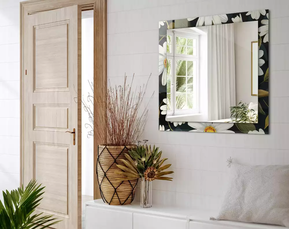 Espelho com moldura decorada Folhas de margarida branca