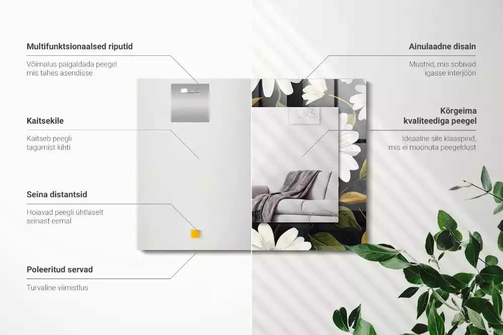 Espelho com moldura decorada Folhas de margarida branca