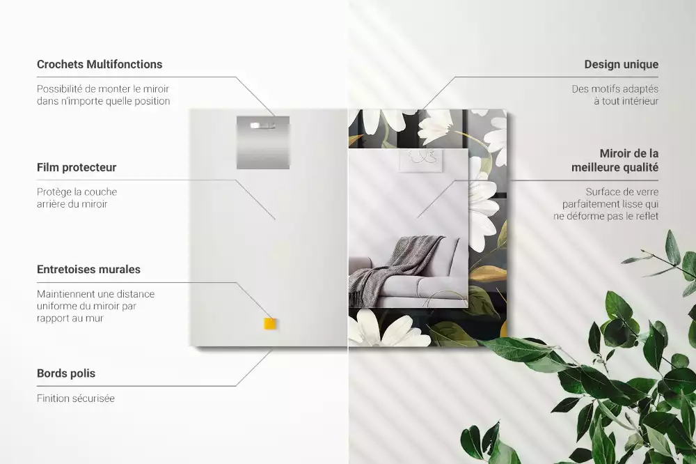 Espelho com moldura decorada Folhas de margarida branca