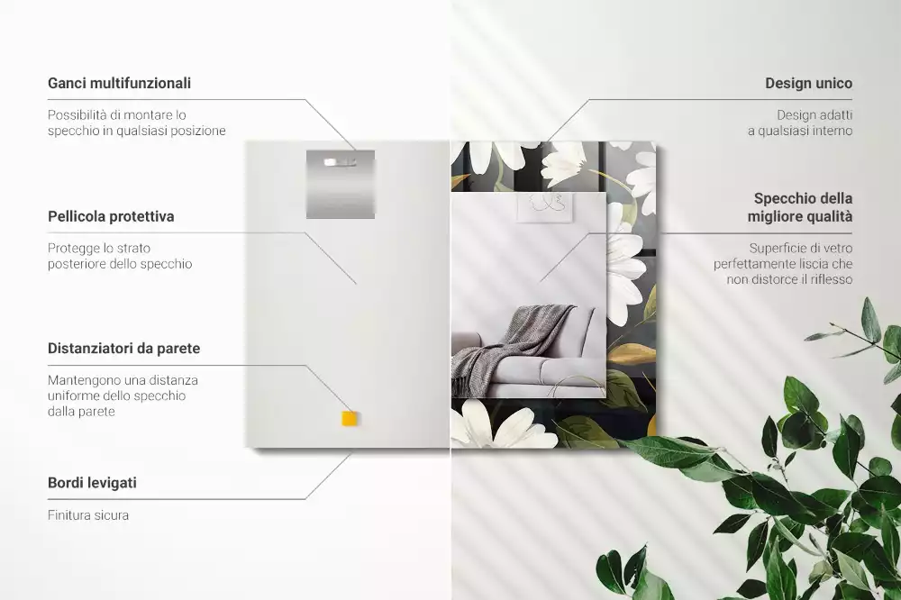 Espelho com moldura decorada Folhas de margarida branca