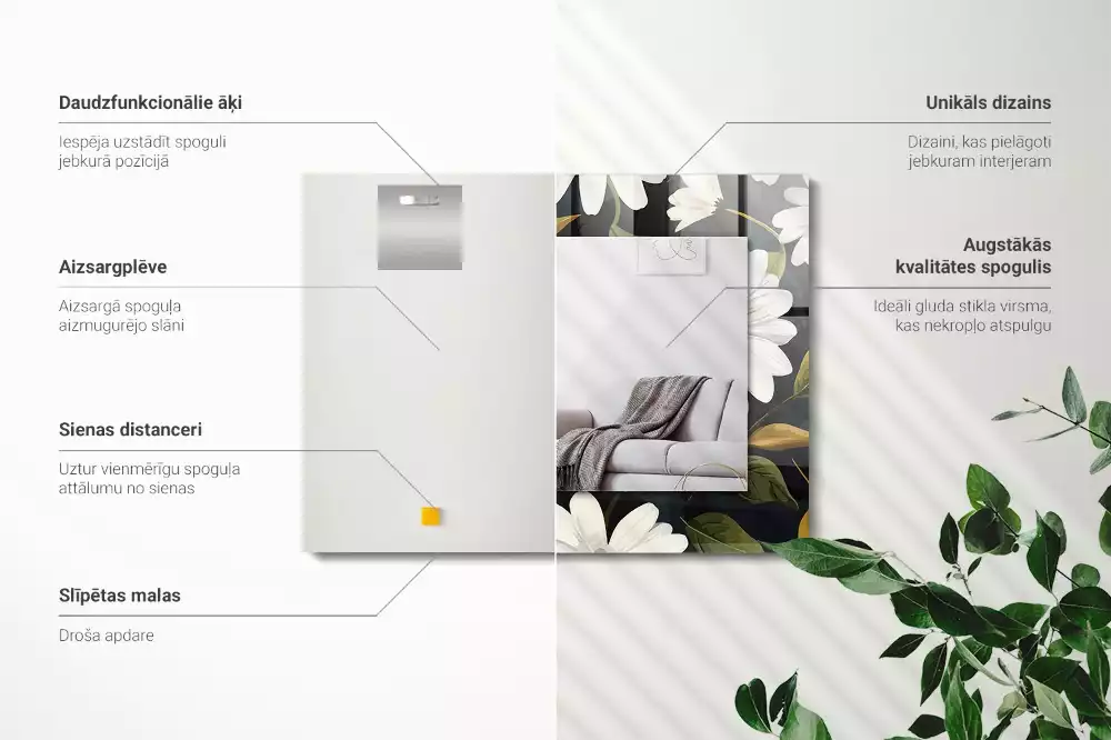 Espelho com moldura decorada Folhas de margarida branca