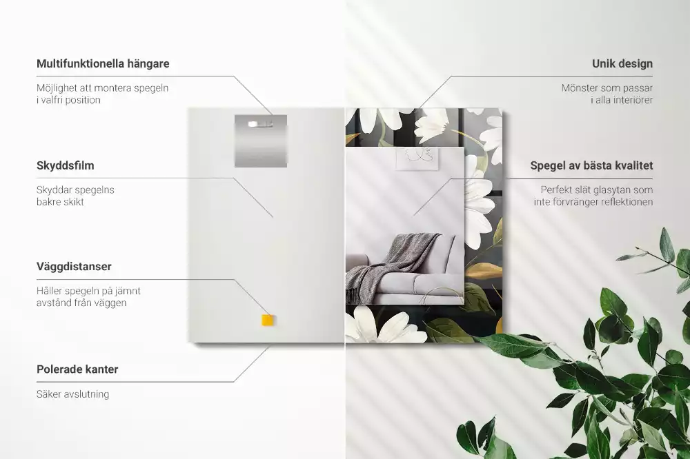 Espelho com moldura decorada Folhas de margarida branca