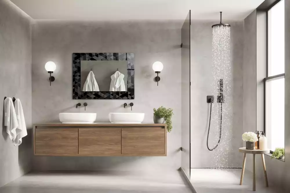 Espelho com moldura decorada Triângulos pretos e cinzas