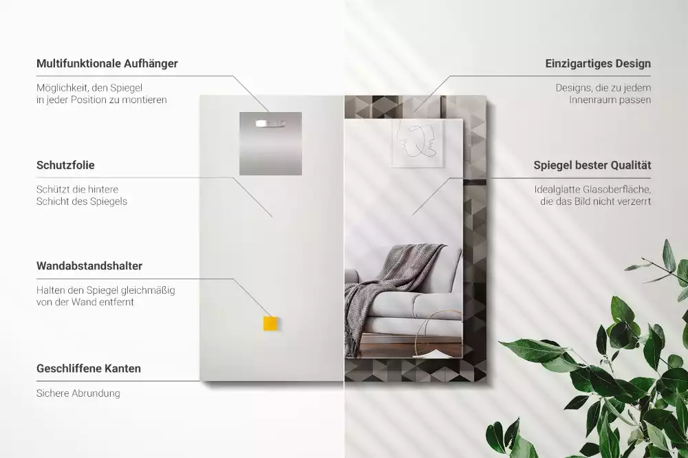 Espelho com moldura decorada Triângulos pretos e cinzas