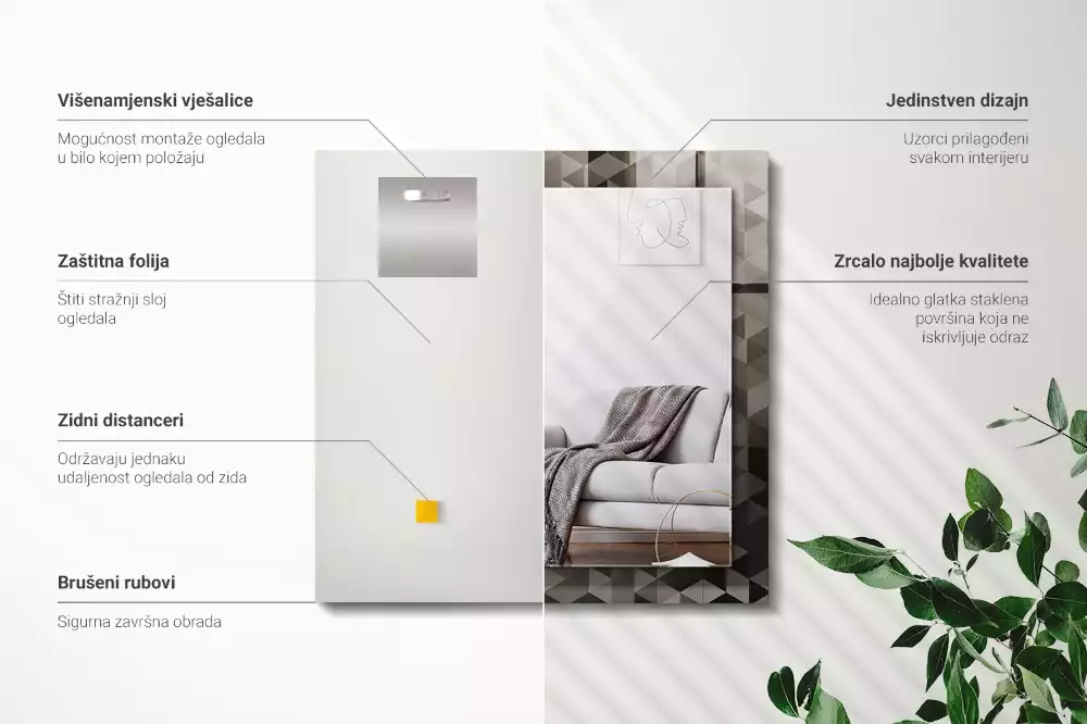 Espelho com moldura decorada Triângulos pretos e cinzas