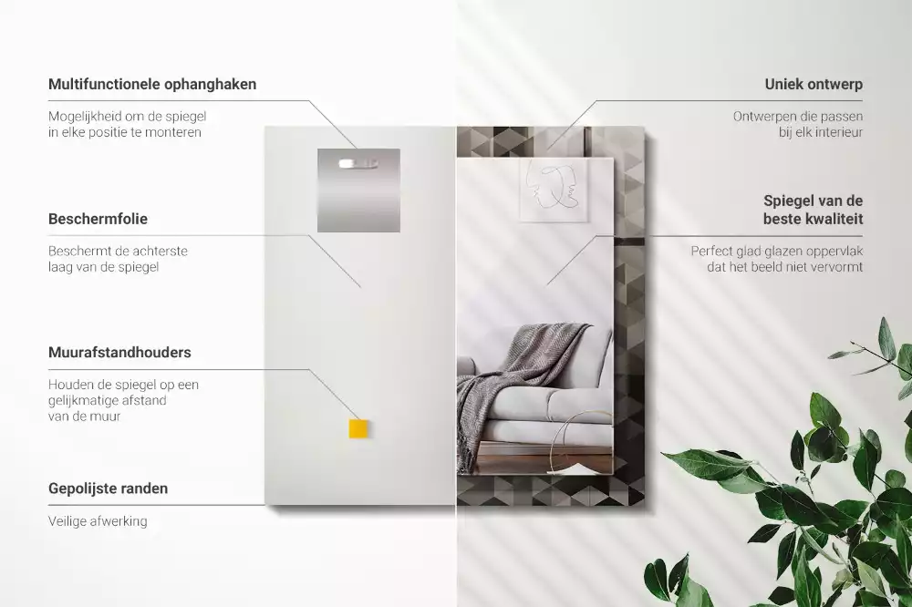 Espelho com moldura decorada Triângulos pretos e cinzas