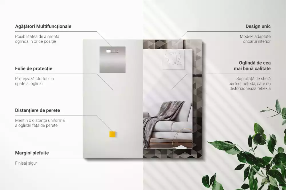 Espelho com moldura decorada Triângulos pretos e cinzas