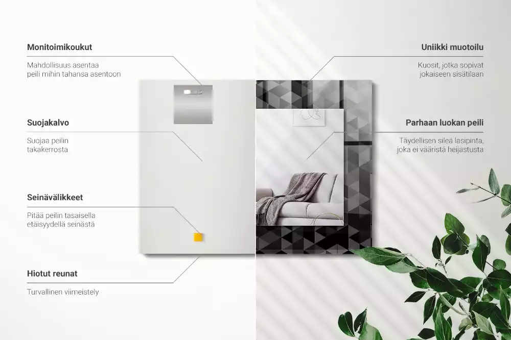 Espelho com moldura decorada Triângulos pretos e cinzas