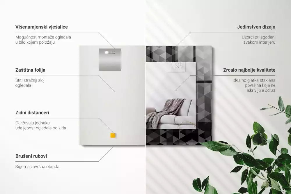 Espelho com moldura decorada Triângulos pretos e cinzas