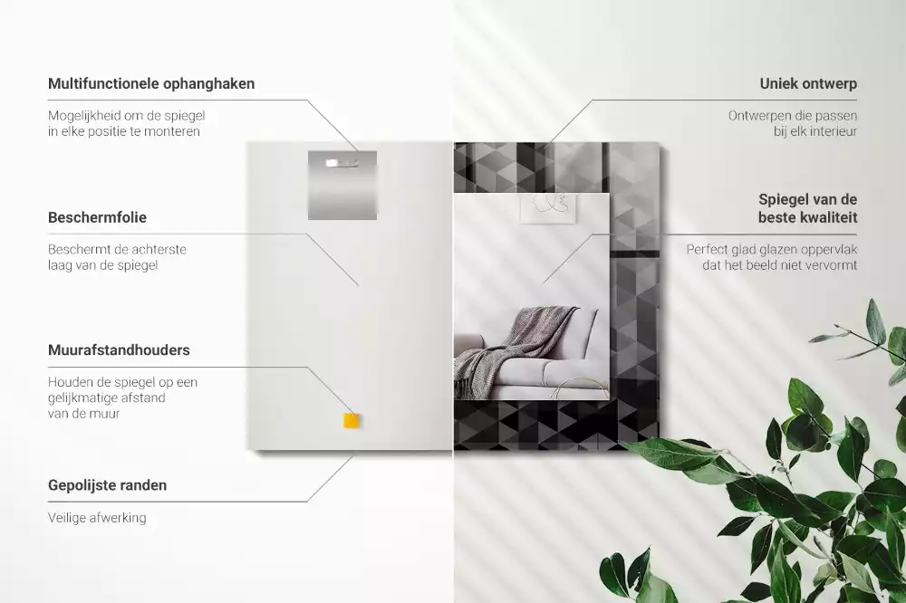 Espelho com moldura decorada Triângulos pretos e cinzas