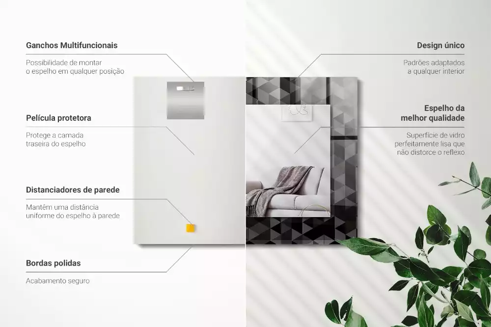 Espelho com moldura decorada Triângulos pretos e cinzas