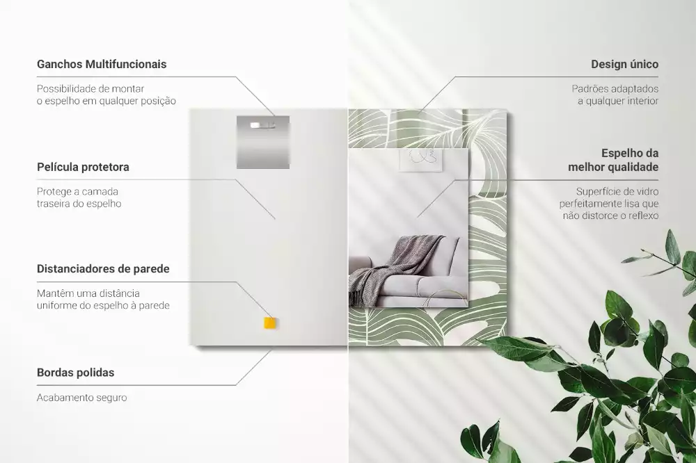 Espelho decorado Folhas de Monstera